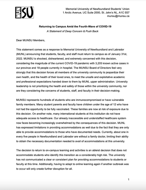MUNSU Statement Page 1