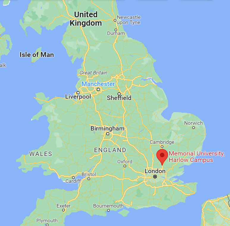 Harlow on a map of UK