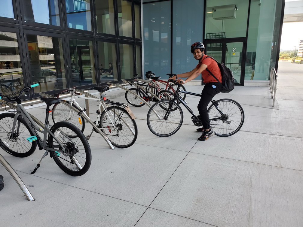 Cyclist at the Core Science building, MUN. (Photo by Otis Crandell)